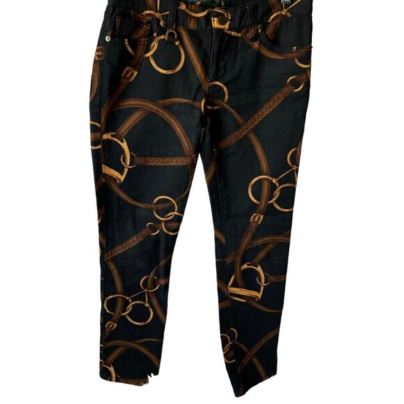 LRL Ralph Lauren Equestrian Horse Bit Pattern Black Jeans Sz 0 - Picture 4 of 12